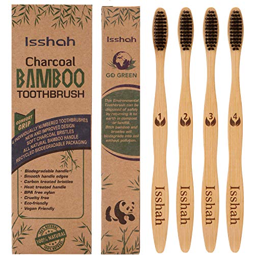 Biodegradable Eco-Friendly Natural Bamboo Charcoal Toothbrushes - Pack of 4