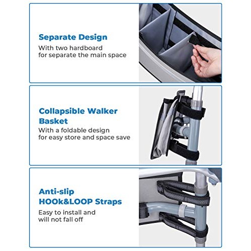 ISSYAUTO Walker Basket, Strap Mount Walker Cup Drink Holder with Two Split Bo...