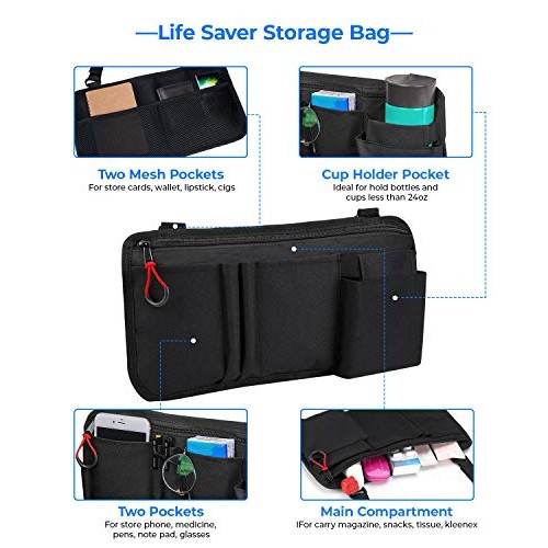 Wheelchair Side Bag, Armrest Pouch Bag with Cup Pocket, 5 Pockets Storage Org...