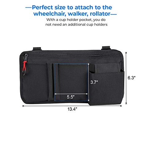 Wheelchair Side Bag, Armrest Pouch Bag with Cup Pocket, 5 Pockets Storage Org...