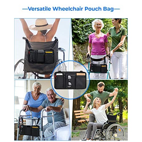 Wheelchair Side Bag, Armrest Pouch Bag with Cup Pocket, 5 Pockets Storage Org...