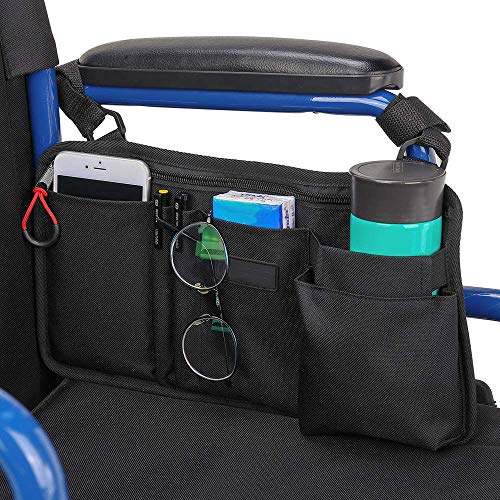 Wheelchair Side Bag, Armrest Pouch Bag with Cup Pocket, 5 Pockets Storage Org...