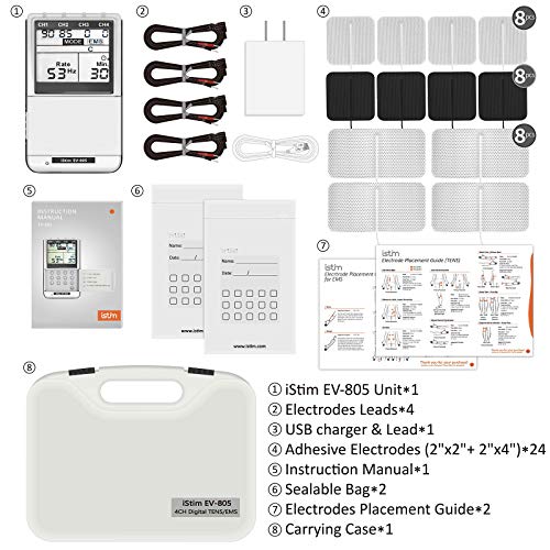 iSTIM EV-805 TENS EMS 4 Channel Rechargeable Combo Machine Unit - Muscle Stim...