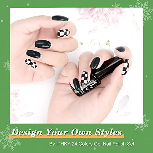 Gel Nail Polish Kit - ITHKY 27 Pcs Soak Off Nail Polish Set Pink Blue Green Y...