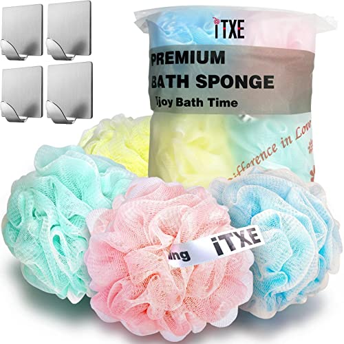 iTXE 4 Pack Bath Sponge Shower Scrubber Large Loofah 75g Double Layer Shower ...