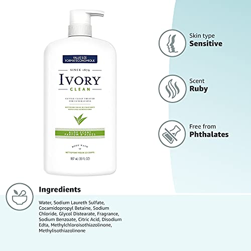 Ivory Clean Dermatologist Tested and Formulated Body Wash Free of Parabens an...