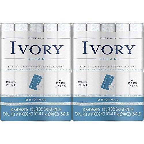 Ivory Clean Original Bar Soap, 4 Ounce, 10 Count (Pack of 2) Total 20 Bars