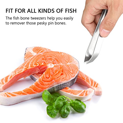 2 Pieces Fish Bone Tweezers, Stainless Steel Flat and Slant Tweezers Pliers R...