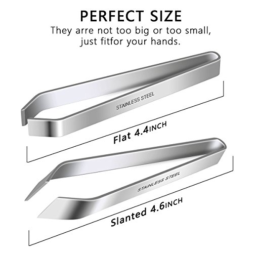 2 Pieces Fish Bone Tweezers, Stainless Steel Flat and Slant Tweezers Pliers R...