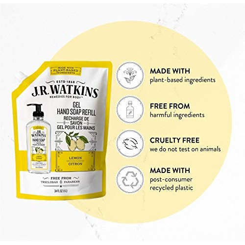 JR Watkins Gel Hand Soap Refill Pouch, Lemon, 6 Pack, Scented Liquid Hand Was...
