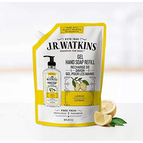 JR Watkins Gel Hand Soap Refill Pouch, Lemon, 6 Pack, Scented Liquid Hand Was...