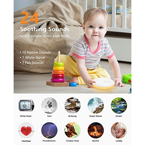 White Noise Machine with 24 Soothing Nature Sounds, Sound Machine Portable wi...