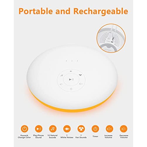 White Noise Machine with 24 Soothing Nature Sounds, Sound Machine Portable wi...