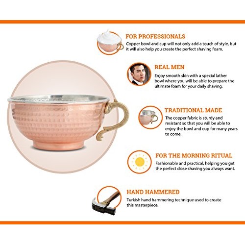 JAIRESTONE Copper Shaving Bowl and Cup - Turkish Hand Hammered Shaving Bowl -...