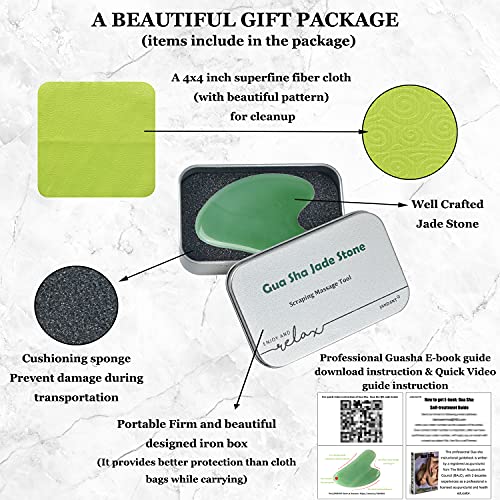 Gua Sha Jade Stone Scraping Massage Tool Facial Tools with Gua Sha Pro Guide ...