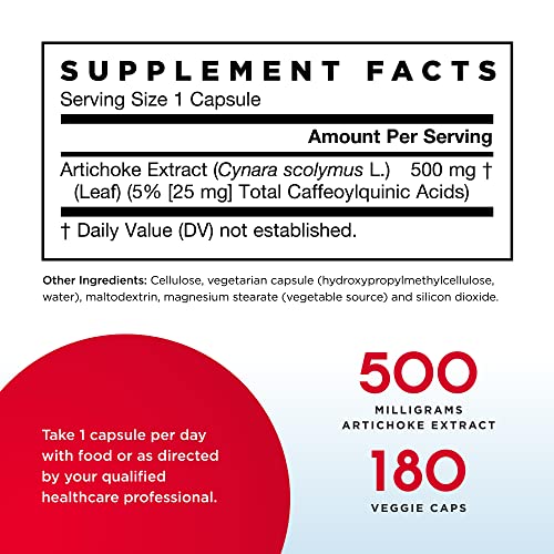 Jarrow Formulas Artichoke 500 mg - 180 Capsules - Standardized Extract - Supp...