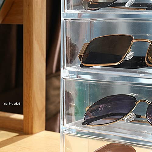 4 Slots Acrylic Sunglasses Eye Glasses Case, 4 Clear Divided Drawers, Cosmeti...