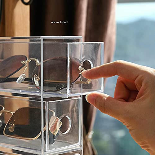 4 Slots Acrylic Sunglasses Eye Glasses Case, 4 Clear Divided Drawers, Cosmeti...
