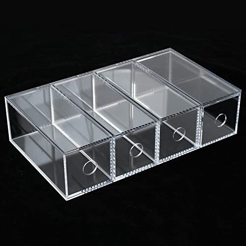 4 Slots Acrylic Sunglasses Eye Glasses Case, 4 Clear Divided Drawers, Cosmeti...