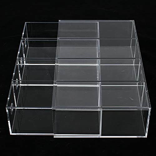 4 Slots Acrylic Sunglasses Eye Glasses Case, 4 Clear Divided Drawers, Cosmeti...