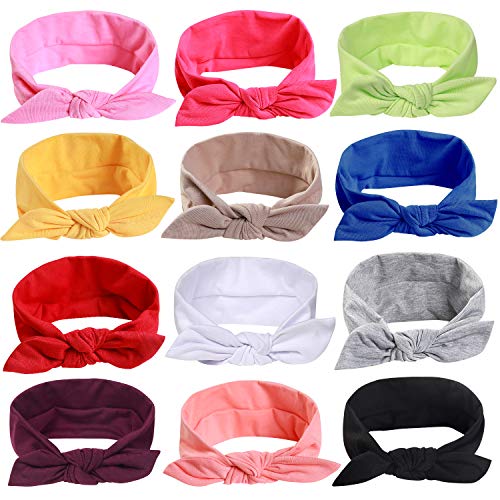 12pcs Solid Color Women Headbands Headwraps Hair Band Cotton Stretchy Turban ...