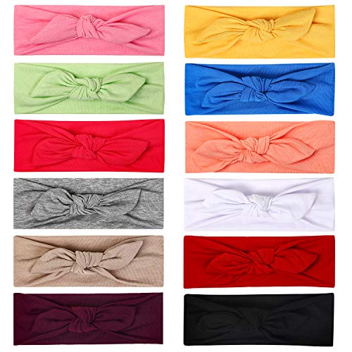 12pcs Solid Color Women Headbands Headwraps Hair Band Cotton Stretchy Turban ...