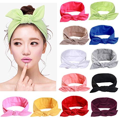 12pcs Solid Color Women Headbands Headwraps Hair Band Cotton Stretchy Turban ...