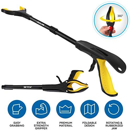 Jellas 2-Pack 32 Inch Grabber Reacher Tool with Shoehorn, 90° Rotating Head G...