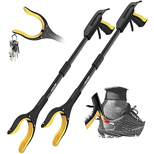 Jellas 2-Pack 32 Inch Grabber Reacher Tool with Shoehorn, 90° Rotating Head G...