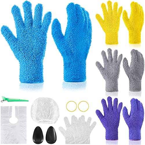 4 Pairs Hair Dye Gloves Blender Microfiber Gloves and 9 Pieces Hair Dye Color...