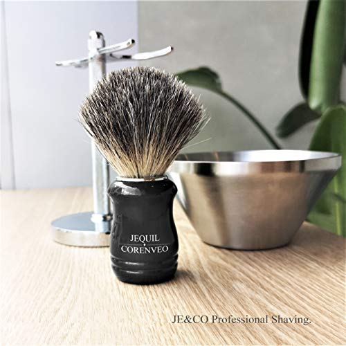 Je&Co Shaving Set,Pure badger Hair Shaving Brush with Steel Stand and Steel Bowl