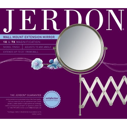 Jerdon 8-Inch Wall Mount Makeup Mirror with 7x Magnification, Nickel Finish
