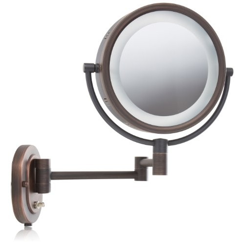 Jerdon HL65BZ 8-Inch Lighted Wall Mount Makeup Mirror with 5x Magnification, ...