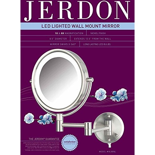 Jerdon HL88NL 8.5-Inch LED Lighted Wall Mount Makeup Mirror with 8x Magnifica...