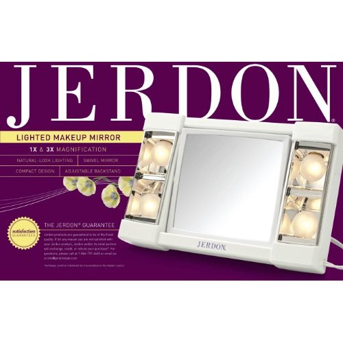 Jerdon J1010 6-Inch Portable Lighted Mirror with 3x Magnification, White Fini...