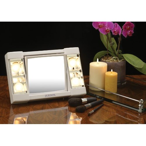 Jerdon J1010 6-Inch Portable Lighted Mirror with 3x Magnification, White Fini...
