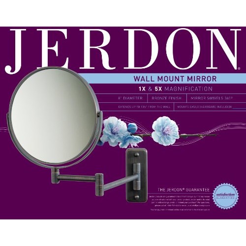 Jerdon JP7506BZ 8-Inch Wall Mount Makeup Mirror with 5x Magnification, Bronze...