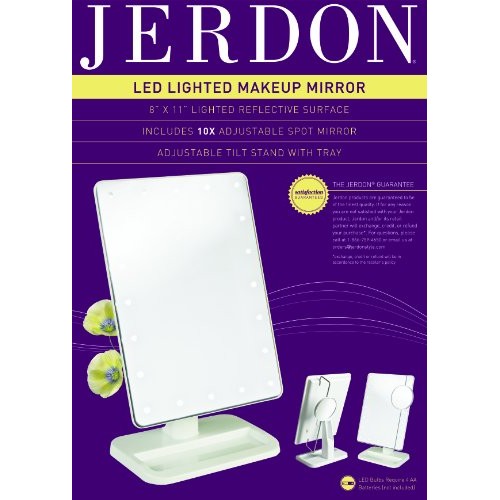 Jerdon JS811W 8" By 11" Rectangular Led Lighted Vanity Mirror With 10x Magnif...
