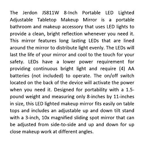 Jerdon JS811W 8" By 11" Rectangular Led Lighted Vanity Mirror With 10x Magnif...