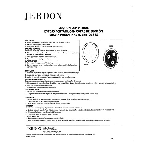 Jerdon JSC5 9-Inch Portable Suction Mirror with 5x Magnification and Vinyl Tr...