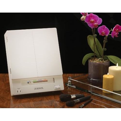 Jerdon Tri-Fold Two-Sided Lighted Makeup Mirror with 5X Magnification, White ...