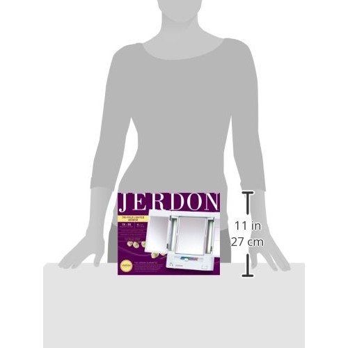 Jerdon Tri-Fold Two-Sided Lighted Makeup Mirror with 5X Magnification, White ...