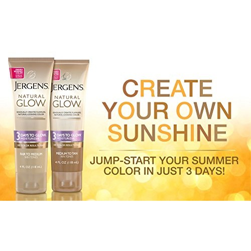 Jergens Natural Glow 3-Day Sunless Tanning Lotion, Self Tanner, Fair to Mediu...
