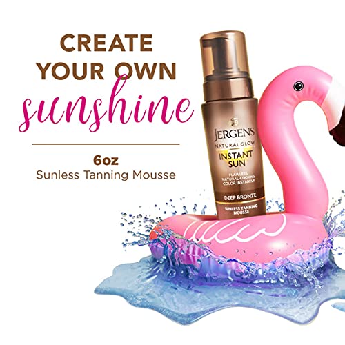 Jergens Natural Glow Instant Self Tanner Mousse, Sunless Deep Bronze Tan, Sun...