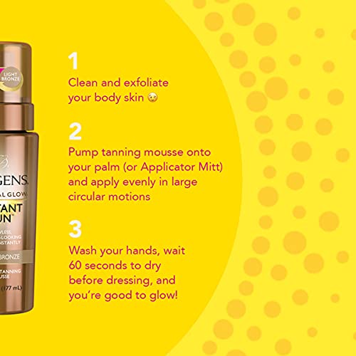 Jergens Natural Glow Instant Self Tanner Mousse, Sunless Deep Bronze Tan, Sun...