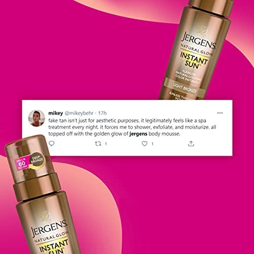 Jergens Natural Glow Instant Self Tanner Mousse, Sunless Deep Bronze Tan, Sun...