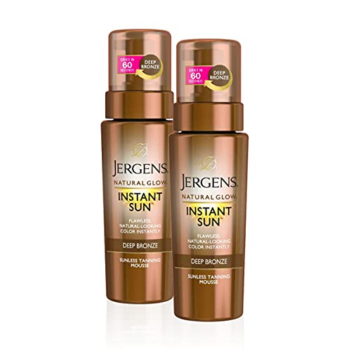 Jergens Natural Glow Instant Self Tanner Mousse, Sunless Deep Bronze Tan, Sun...