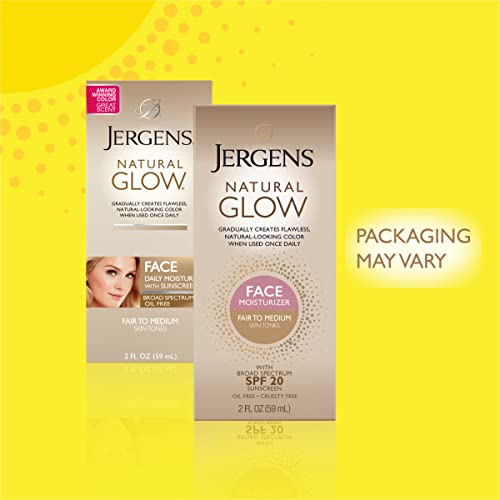 Jergens Natural Glow Self Tanner Face Moisturizer, SPF 20 Facial Sunscreen, F...