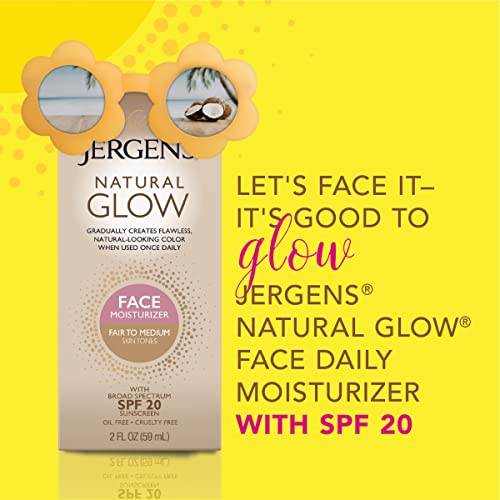 Jergens Natural Glow Self Tanner Face Moisturizer, SPF 20 Facial Sunscreen, F...