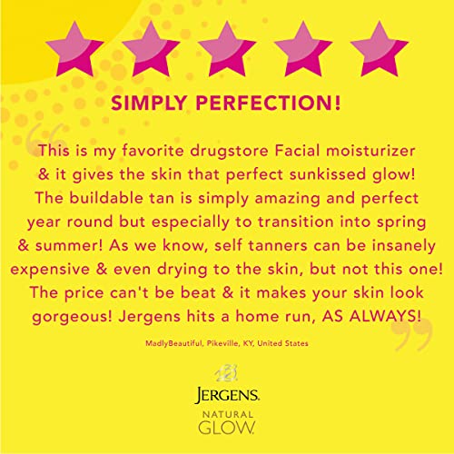 Jergens Natural Glow Self Tanner Face Moisturizer, SPF 20 Facial Sunscreen, F...